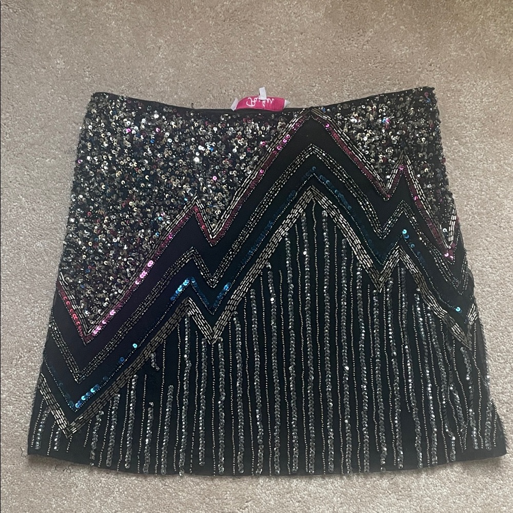 Parker Black and Silver Sequin Mini Skirt